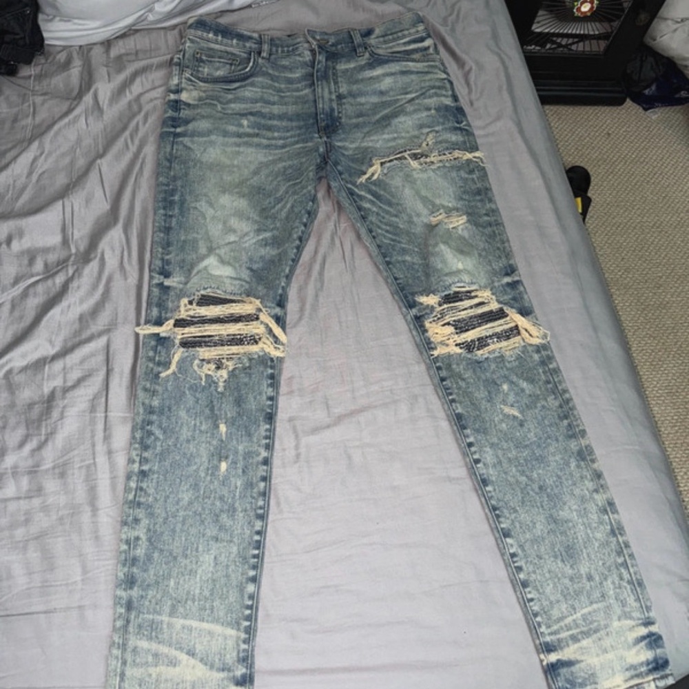 AMIRI Distressed Skinny Jeans - Light Blue